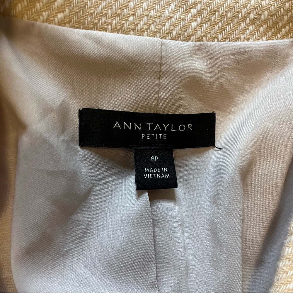 🔆 Ann Taylor Bone Natural Cream Textured Weave Work Blazer Size 8p Petite NWOT - Picture 4 of 11